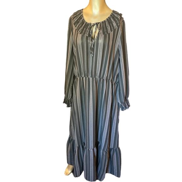 Terra & Sky 0x(14w) Long Sleeve Maxi Style Dress Black/Gray - Picture 1 of 5